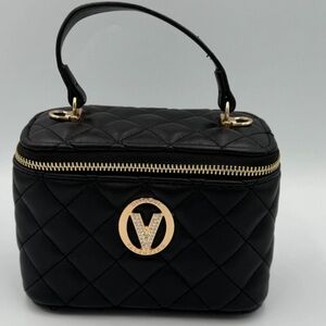 VALENTINO ORLANDI Black Quilted Vegan Cosmetic Case Crossbody Purse NWT $330